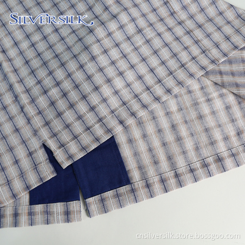 Blusa masculina de linho rayon camisas xadrez mangas curtas